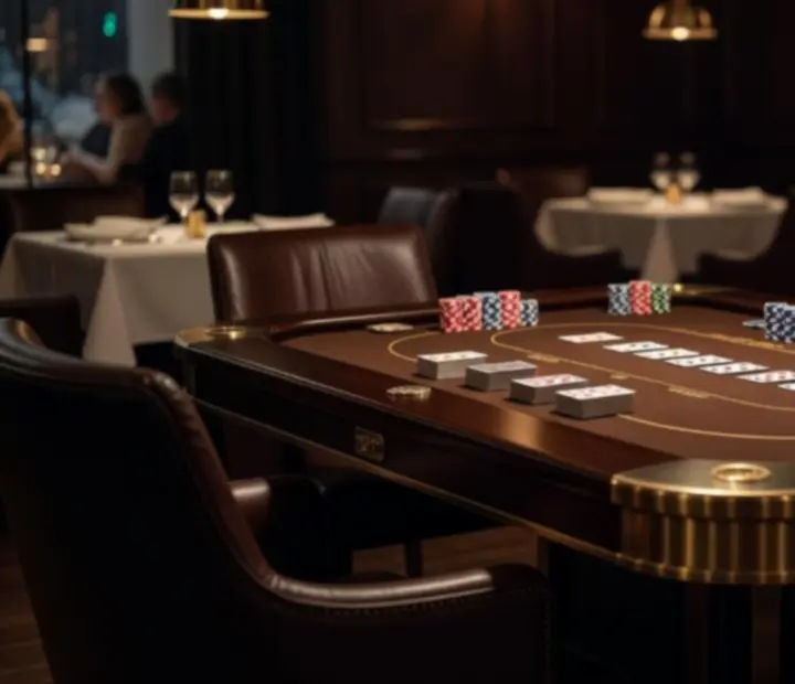 Stół pokerowy w ADSIGHT LTD w nastrojowym, wieczornym oświetleniu