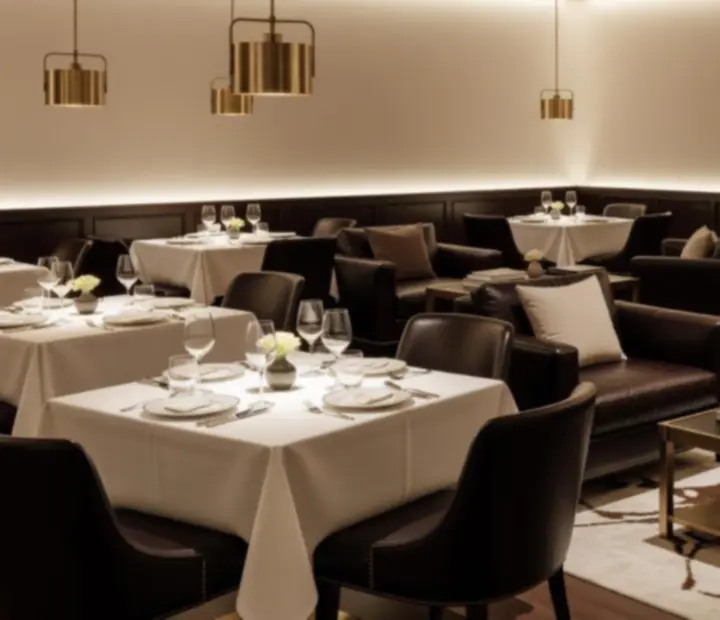 Różne strefy restauracji ADSIGHT LTD – główna sala, lounge i strefa stołów pokerowych